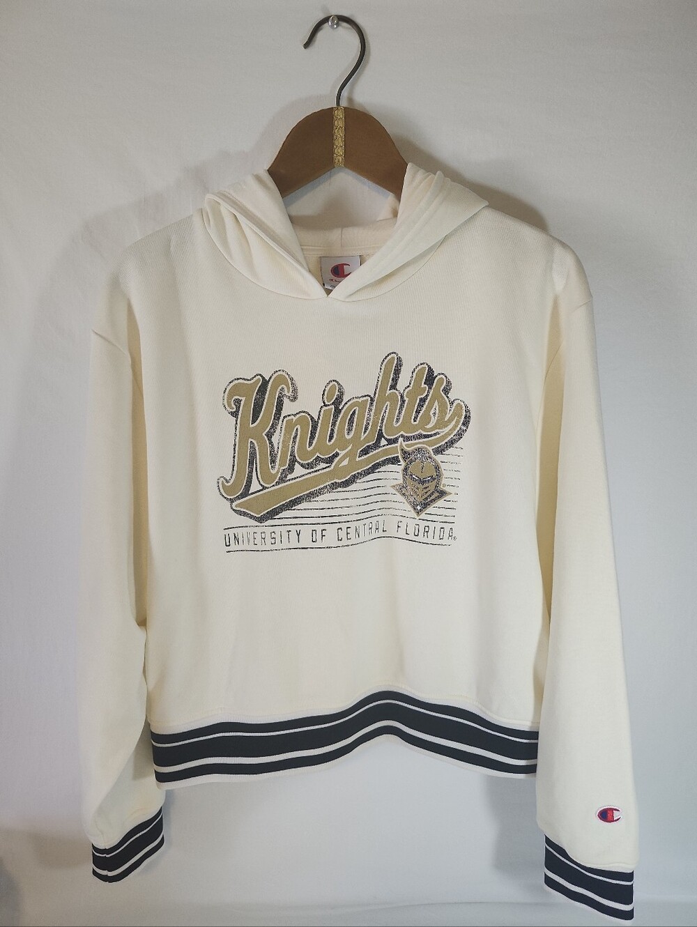 Champion UCF Knights Cropped Boxy Oversized Hoodie Cream Large